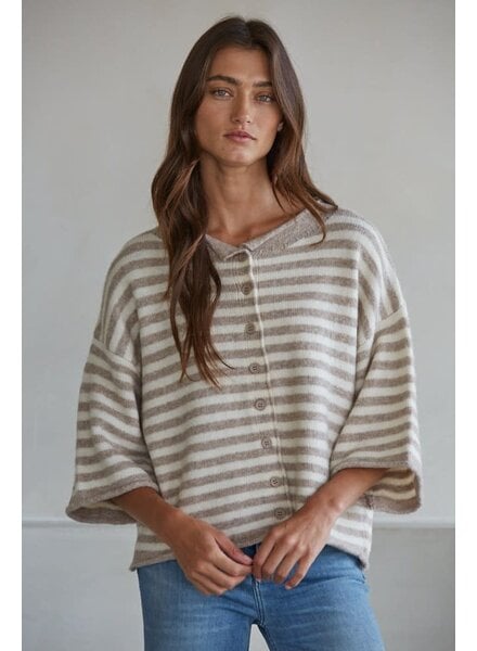 Tobi Knit Cardigan Stripe Top | Taupe