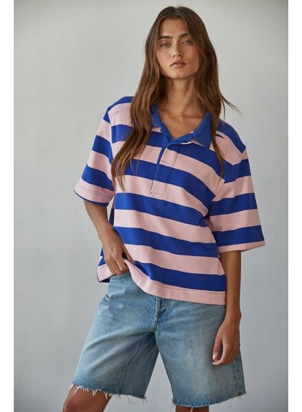 Bold Striped Rugby Tee | Pink