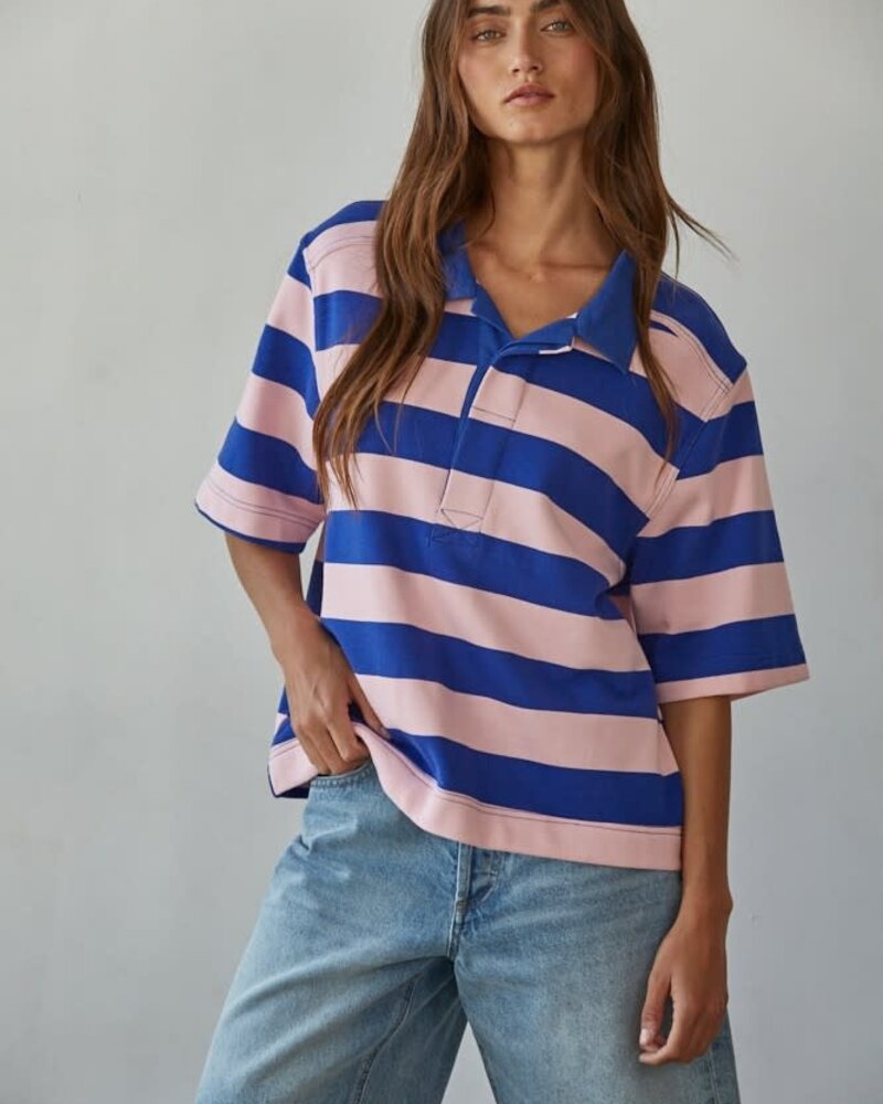 Bold Striped Rugby Tee | Pink