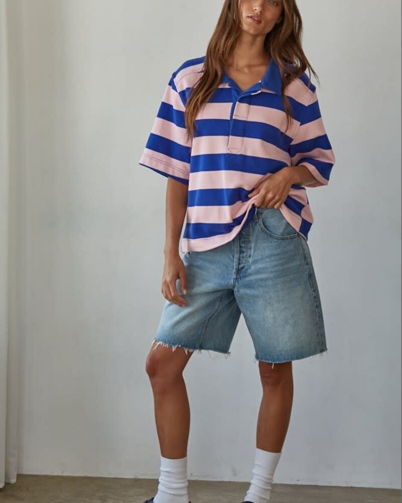 Bold Striped Rugby Tee | Pink