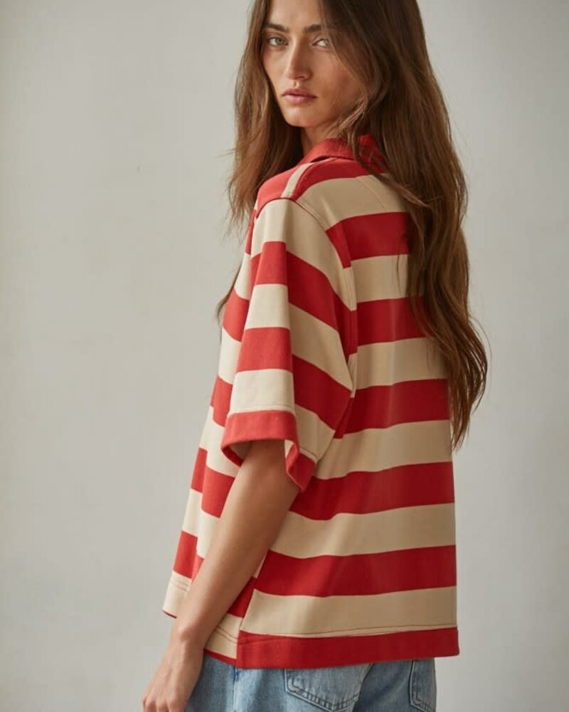Bold Striped Rugby Tee | Red