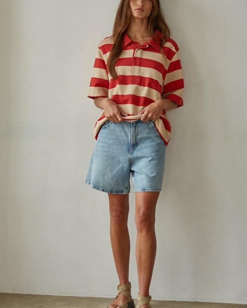Bold Striped Rugby Tee | Red