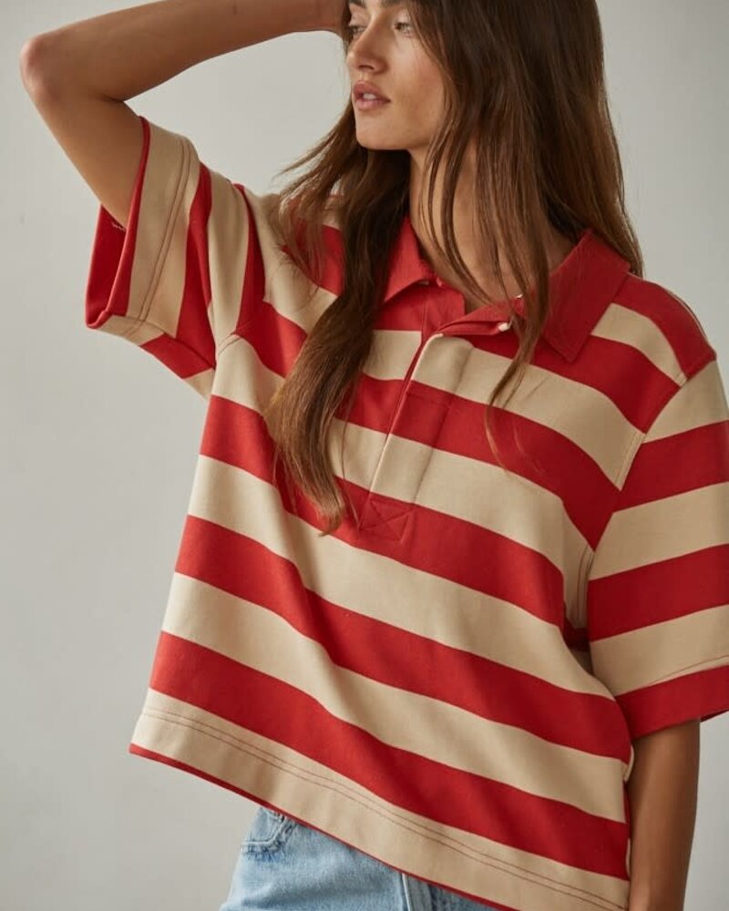Bold Striped Rugby Tee | Red