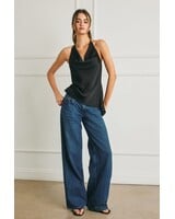 Schaz Satin Asymmetrical Hem Halter Top