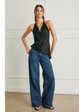 Schaz Satin Asymmetrical Hem Halter Top