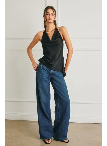 Schaz Satin Asymmetrical Hem Halter Top