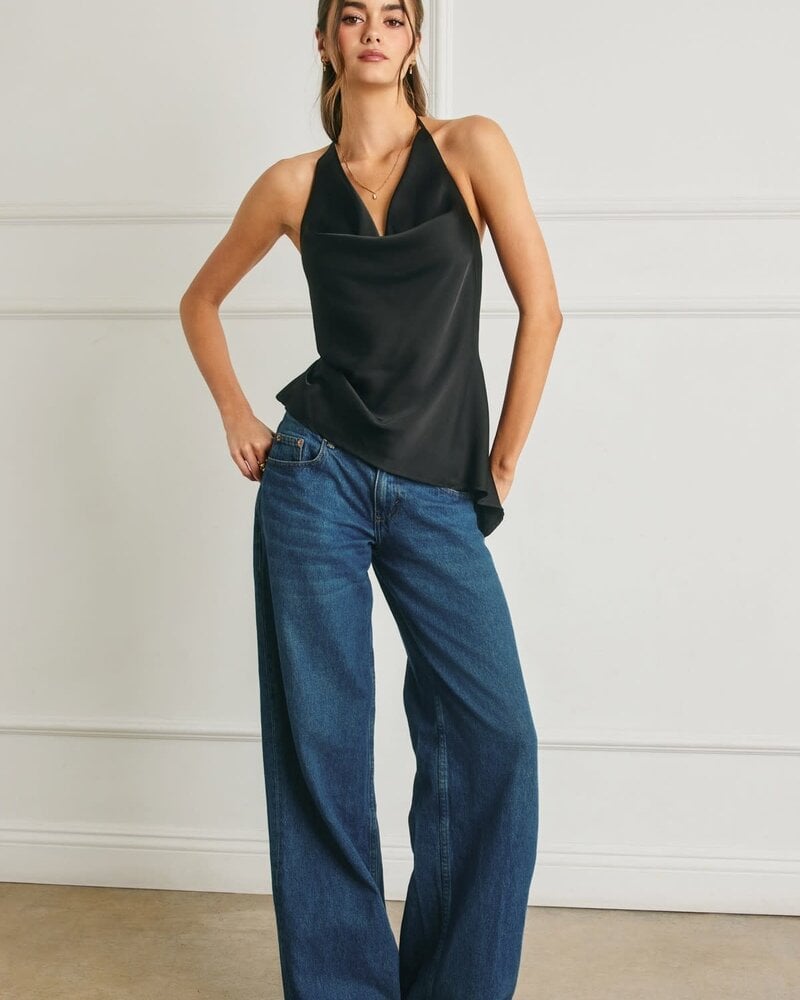 Schaz Satin Asymmetrical Hem Halter Top