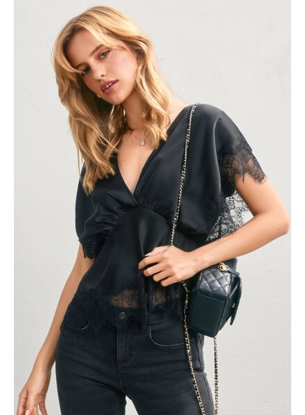 Fiona Satin Lace Blouson Top