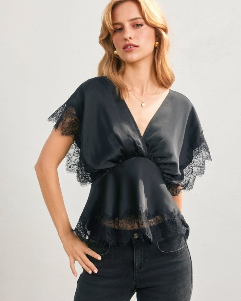 Fiona Satin Lace Blouson Top