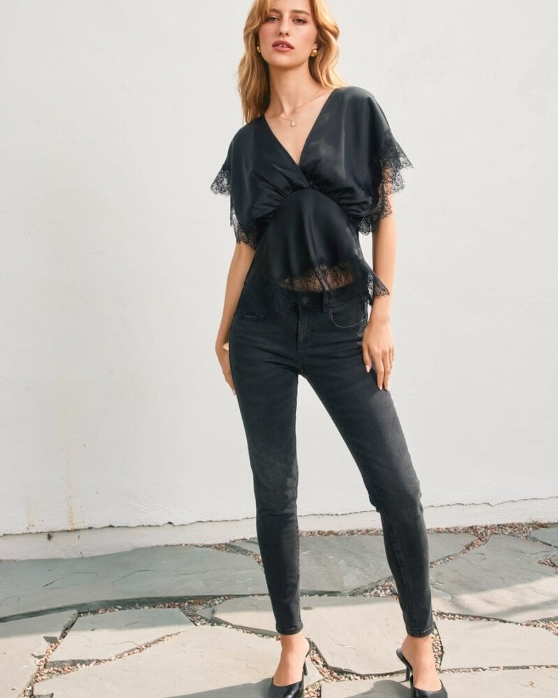 Fiona Satin Lace Blouson Top