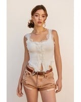 Loreli Lace Trim Knit Top | Ivory