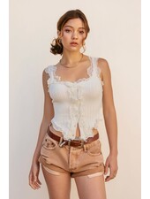 Loreli Lace Trim Knit Top | Ivory