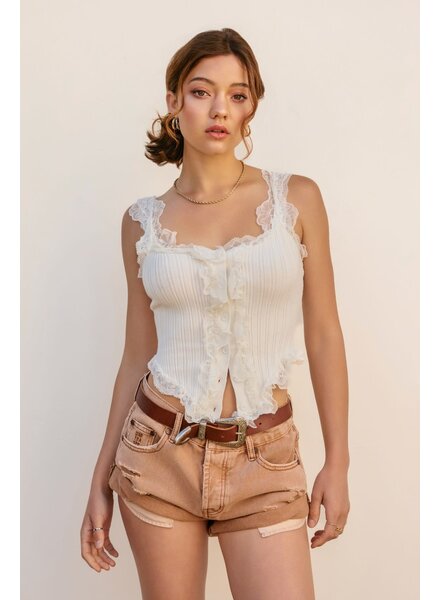 Loreli Lace Trim Knit Top | Ivory