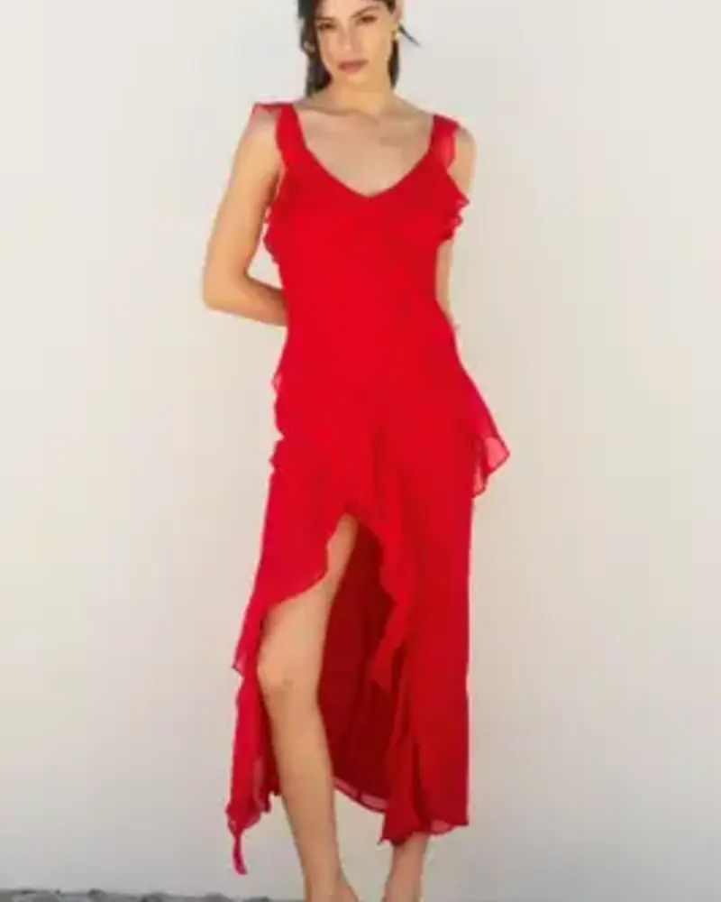 Connie Asymmetrical Ruffled Open Back Dress