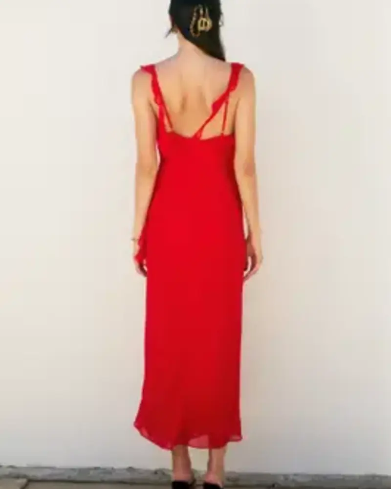 Connie Asymmetrical Ruffled Open Back Dress