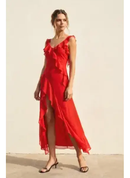 Connie Asymmetrical Ruffled Open Back Dress