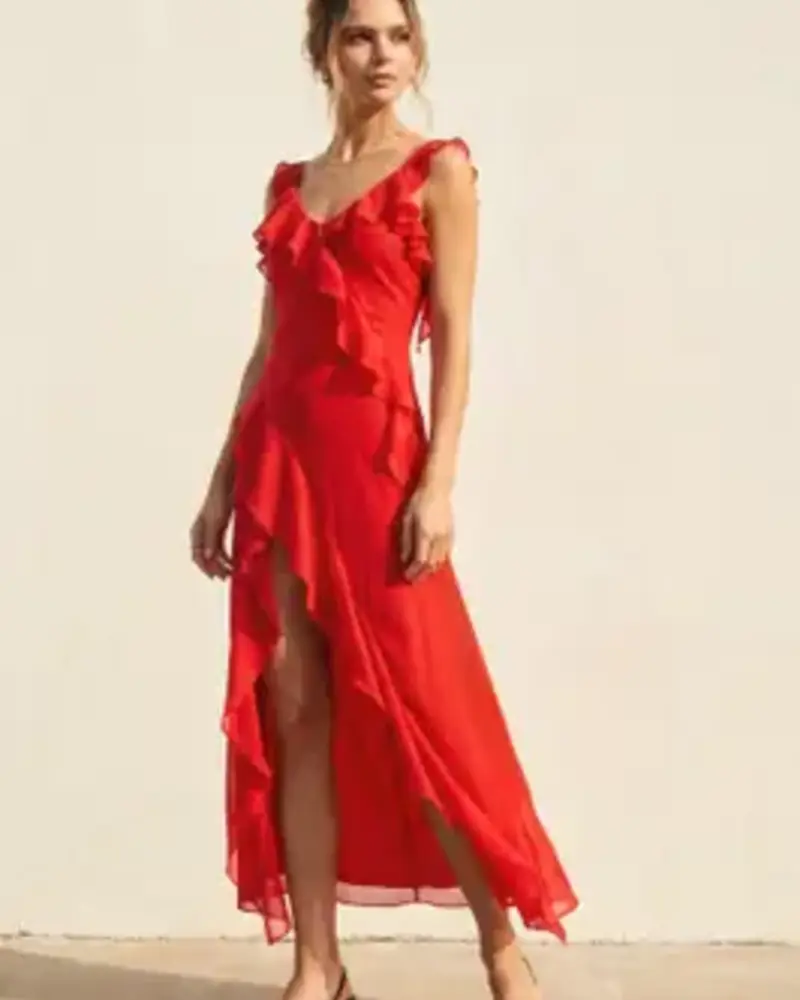 Connie Asymmetrical Ruffled Open Back Dress