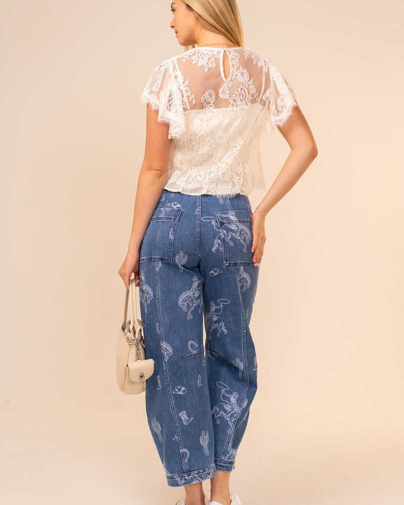 Yeehaw Western Print Denim Jean