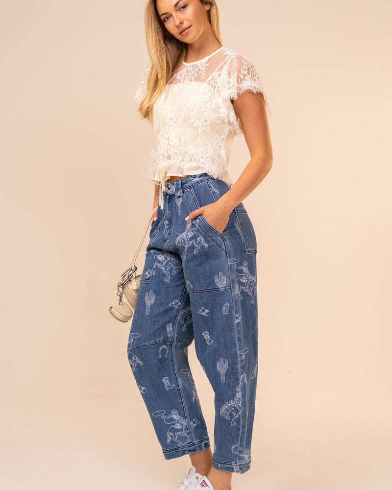 Yeehaw Western Print Denim Jean