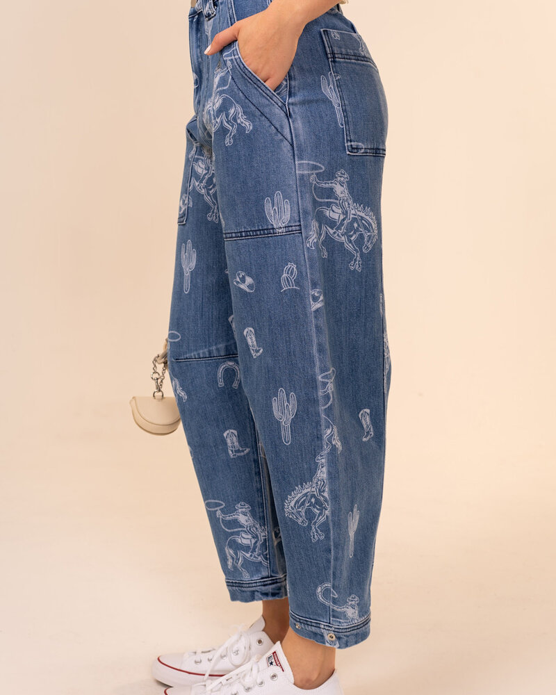 Yeehaw Western Print Denim Jean