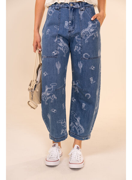 Yeehaw Western Print Denim Jean