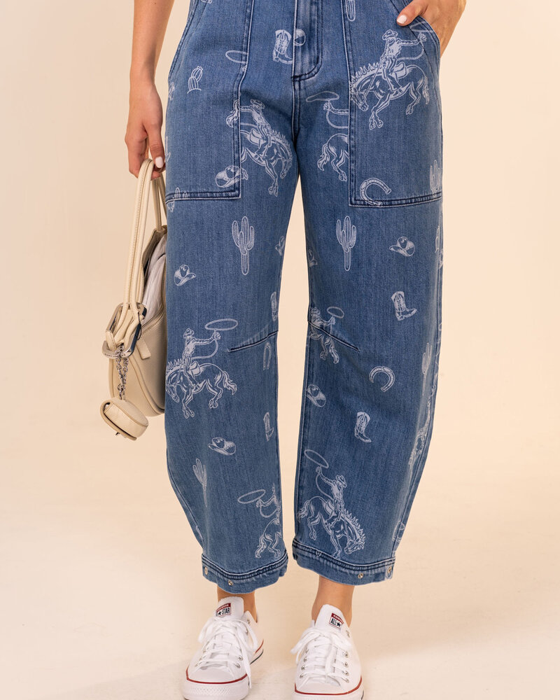 Yeehaw Western Print Denim Jean