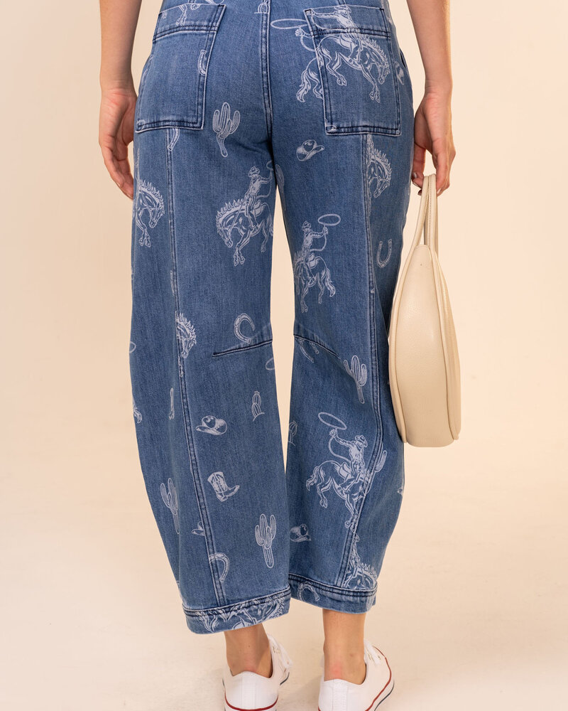 Yeehaw Western Print Denim Jean