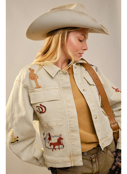 Western Motif Embroidery Denim Jacket