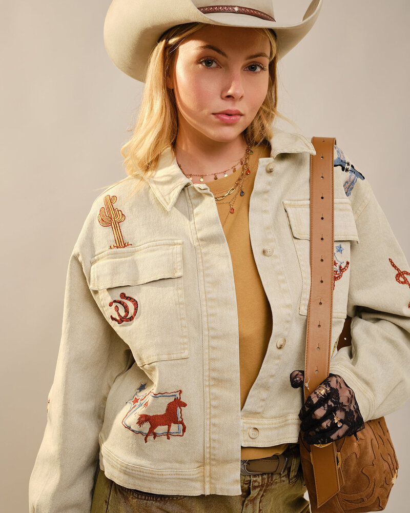 Western Motif Embroidery Denim Jacket