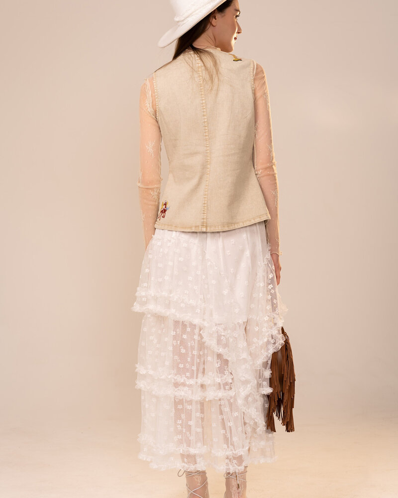 Western Motif Embroidery Denim Vest