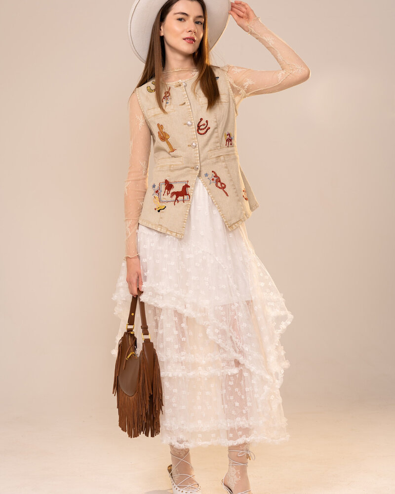 Western Motif Embroidery Denim Vest