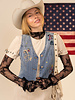 Pinstripe Embroidered Denim Vest