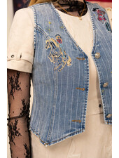 Pinstripe Embroidered Denim Vest