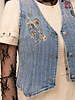 Pinstripe Embroidered Denim Vest