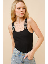 Ribbed Western Buckle Bodysuit | Black