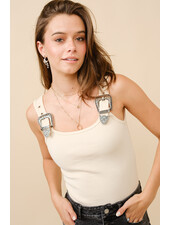 Ribbed Western Buckle Bodysuit | Cream