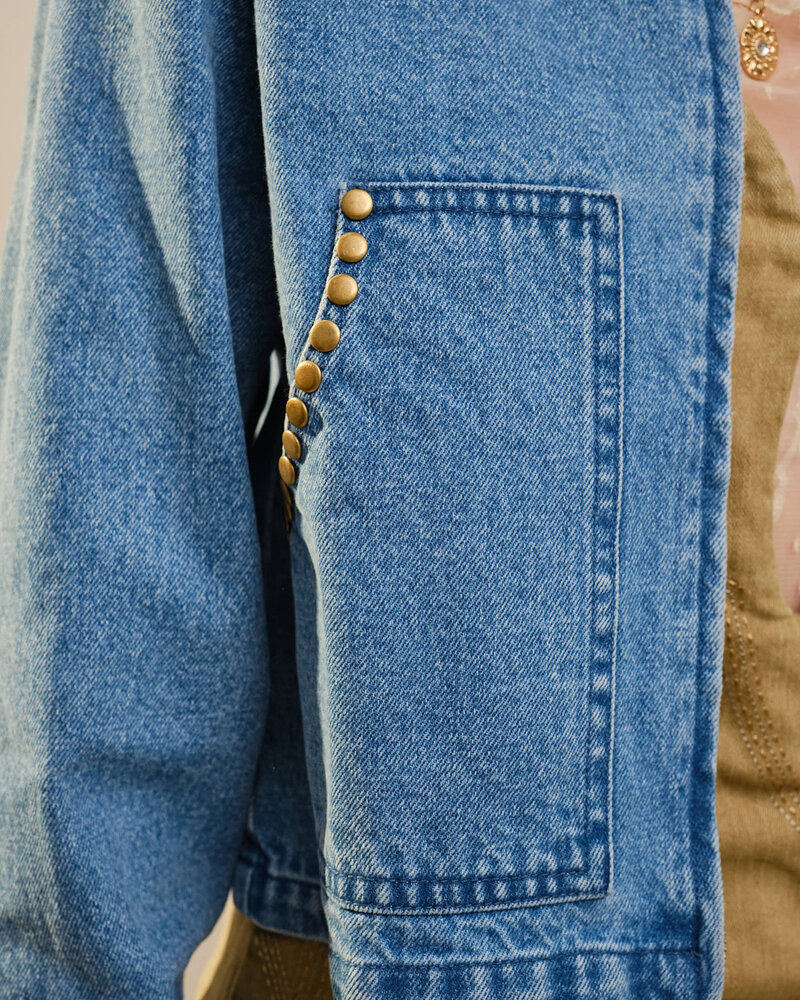 Simone Stud Cropped Denim Jacket