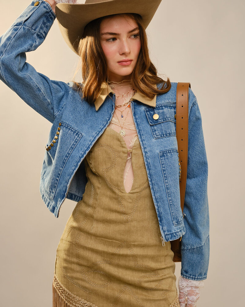 Simone Stud Cropped Denim Jacket