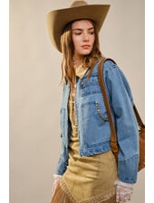 Simone Stud Cropped Denim Jacket