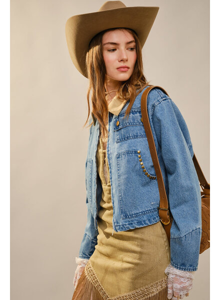 Simone Stud Cropped Denim Jacket