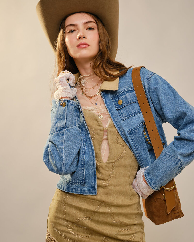 Simone Stud Cropped Denim Jacket