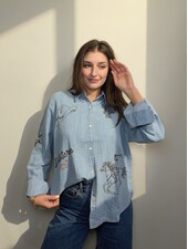 Western Embroidered Snap Button Shirt | Blue