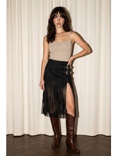 Skylar Suede Fringe Buckle Skirt | Black