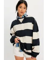 Free People Classic Striped Oversized Crewneck | Black