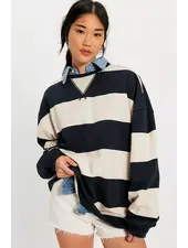 Free People Classic Striped Oversized Crewneck | Black