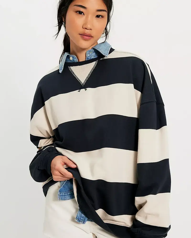Free People Classic Striped Oversized Crewneck | Black