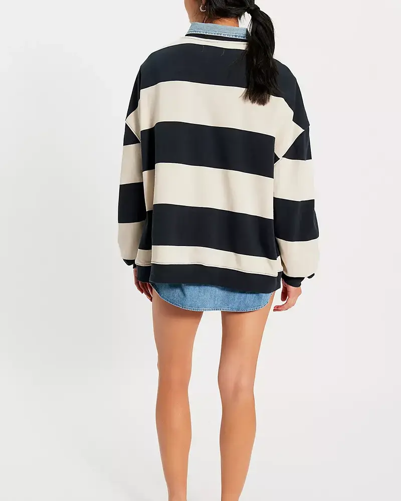 Free People Classic Striped Oversized Crewneck | Black