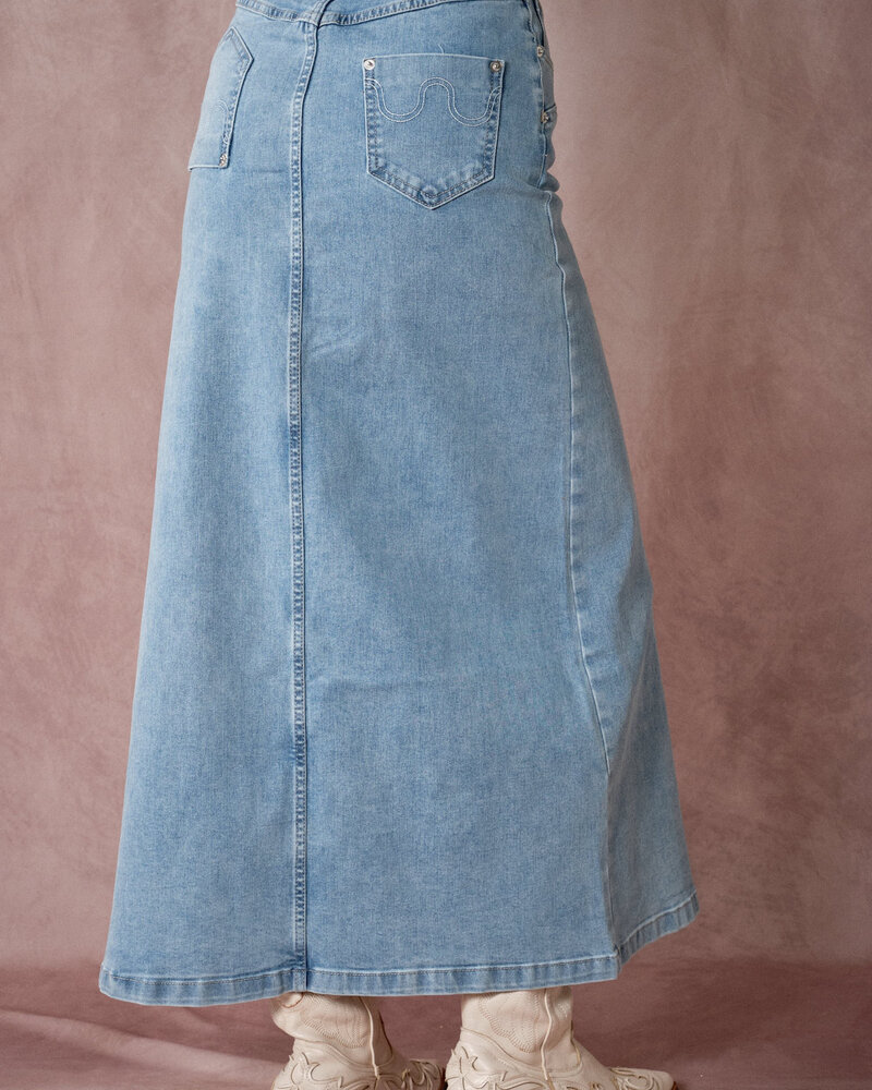 Wave Cutout Denim Midi Skirt