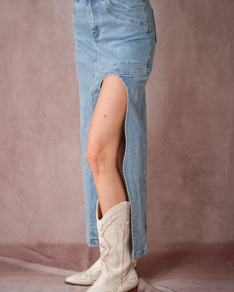Wave Cutout Denim Midi Skirt