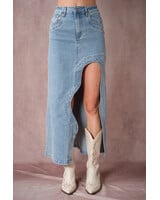 Wave Cutout Denim Midi Skirt
